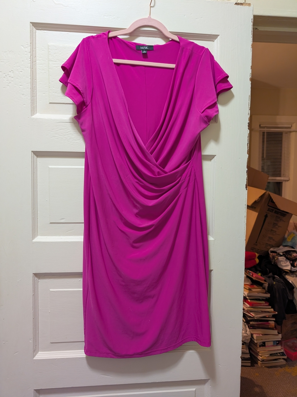 MSK Hot Pink Draped V-Neck Mini Dress